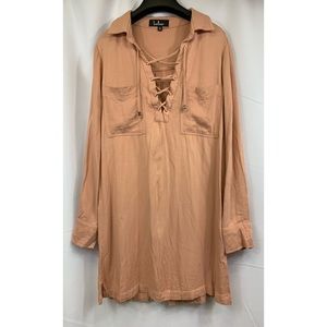 Lulus Lace Up Blush Pink Mini Shirt Dress Size M